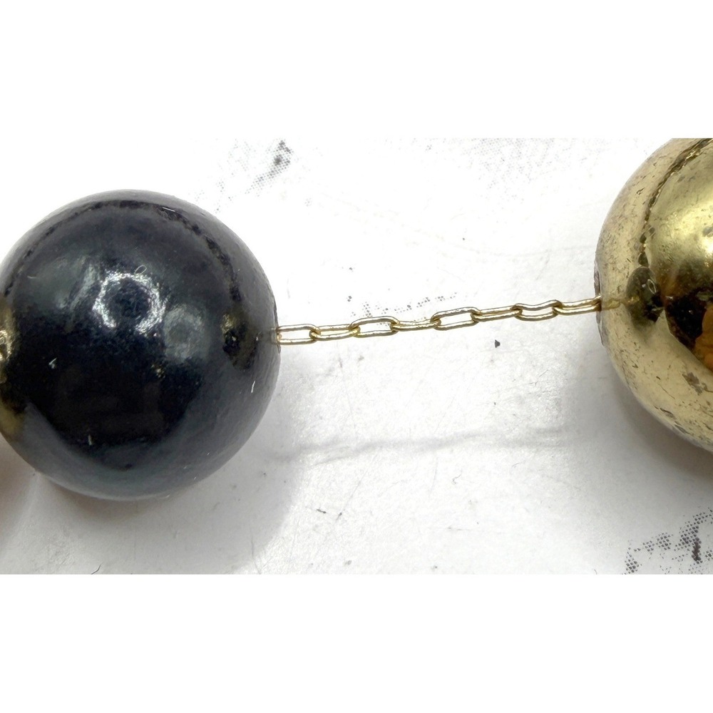 Black Gold Beaded Necklace Long 29" Graduated Statement Chain 8-18mm beads - Picture 3 of 5
